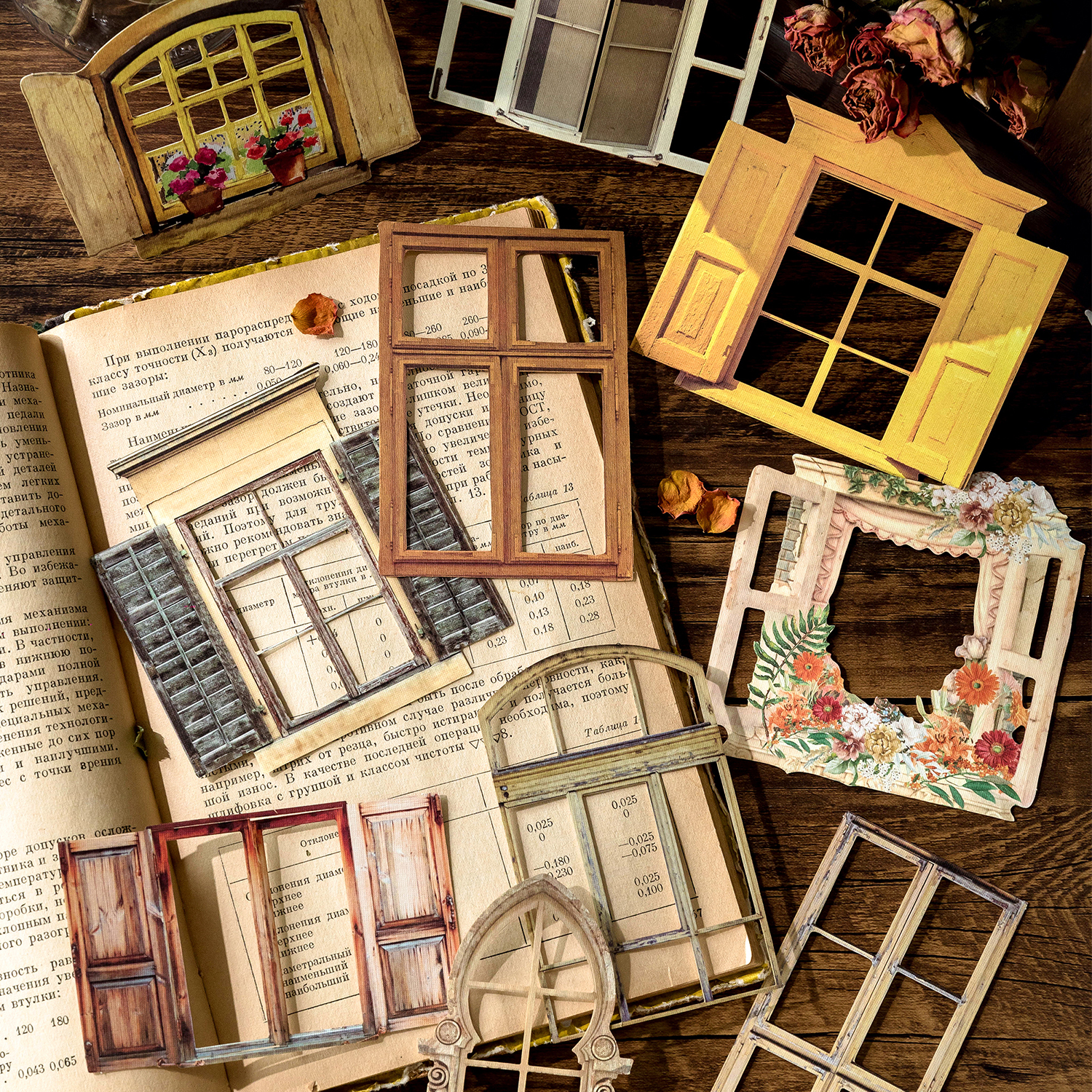 10 hojas de pegatinas huecas Vintage para puerta y ventana, decoración artesanal para diario, planta, flor, INS, álbum de recortes, papelería Kawaii