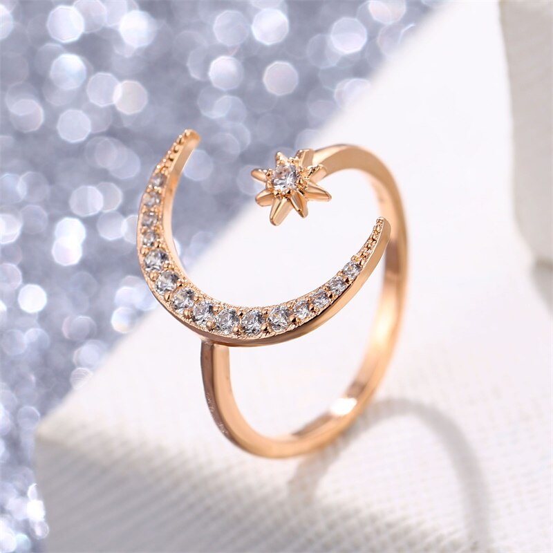 Vkme Crescent Crystal Crystal Ring Engagement Ring Creatieve Verstelbare Ring Vrouw Verklaring