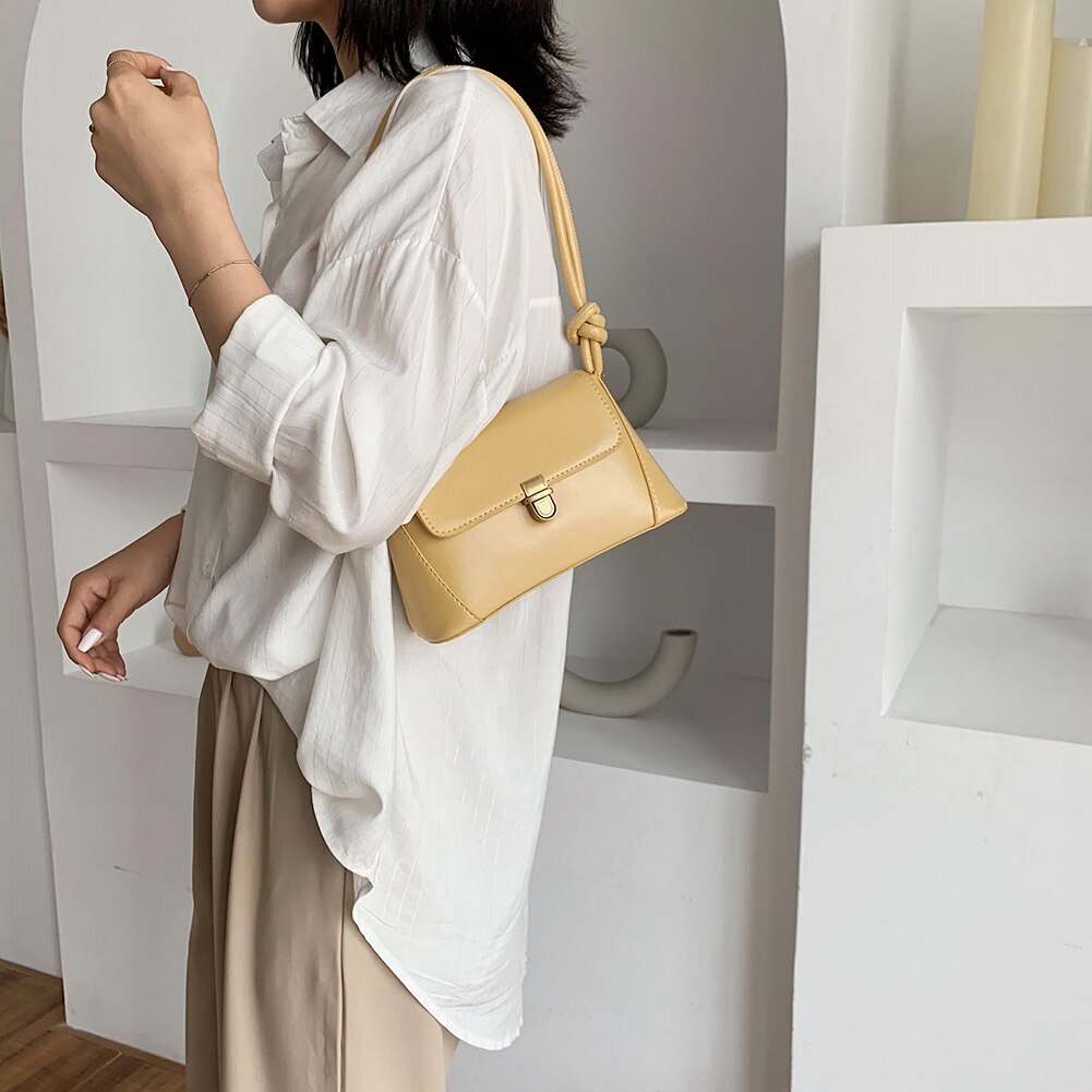 Kvinnor axelväskor pu läder enfärgad slips messenger tote handväska för utomhus shopping resor ornament