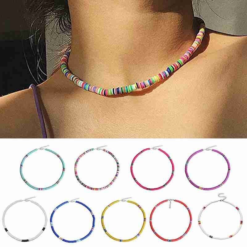 Collar redondo de arcilla suave para mujer, Gargantilla informal a la , joyería multicolor, para accesorios de mujer I0E2