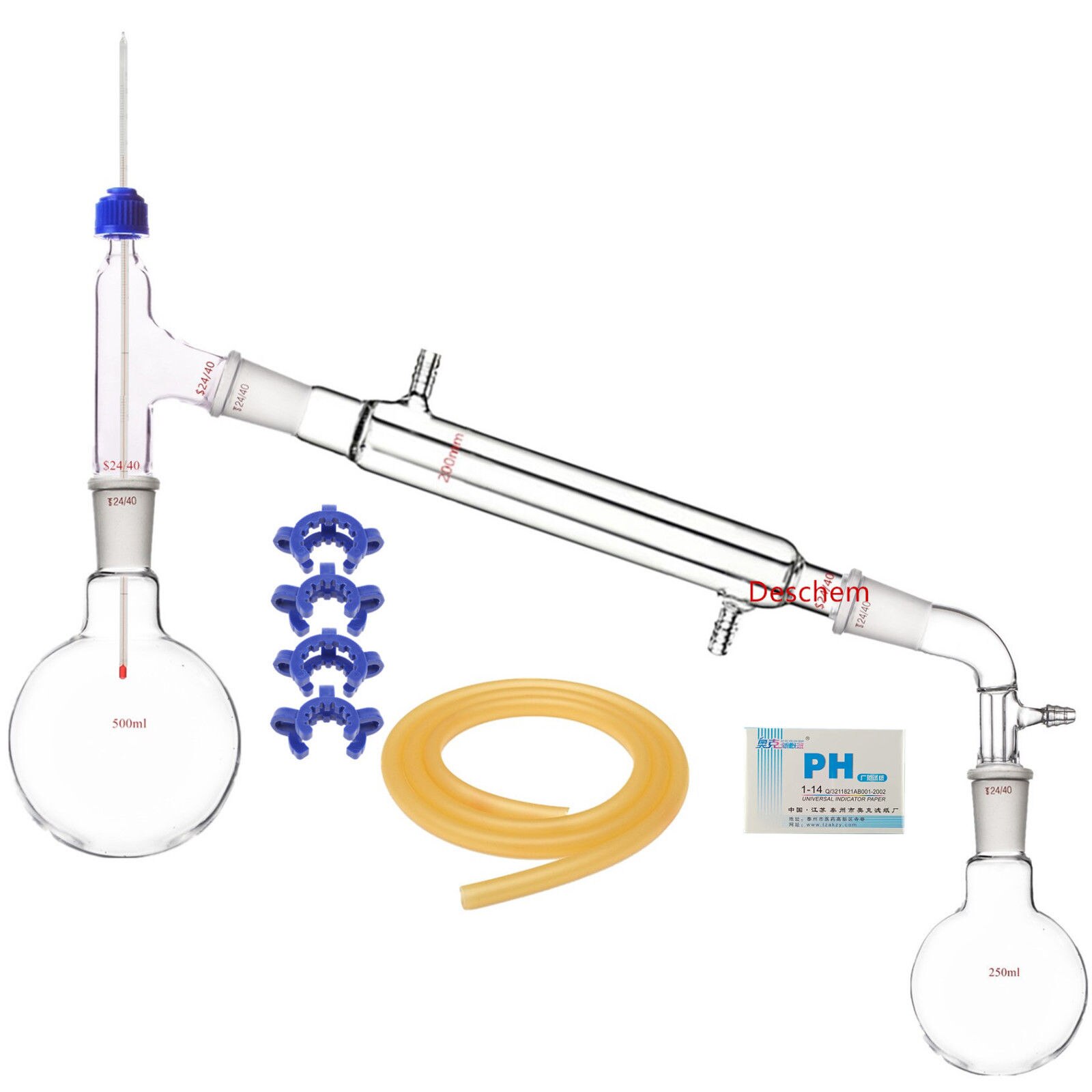 500ml,24/40,Glass Distillation Apparatus Chemistry Lab Glassware Kit