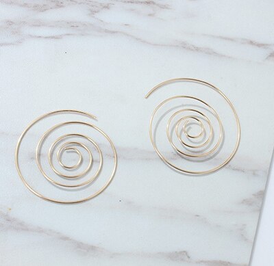 Boucles d'oreilles rondes en spirale, personnalité ethnique, boucles d'oreilles exagérées, tourbillon, équipement pour femmes, bijoux à la 5E385: gold