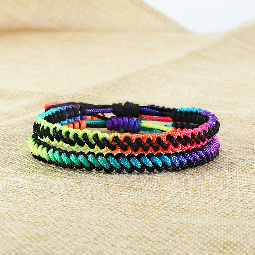 Pulsera de cuerda de color negro y marrón para hombre y mujer, pulsera trenzada de cadena ajustable tejida, accesorios hechos a mano, joyería al por mayor, de la suerte