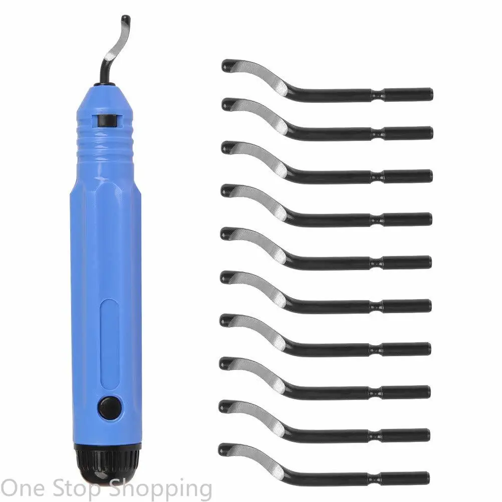 10 stks Roterende Ontbraammessen Set met Handvat Ontbraammes Hand Metalen Ontbramen Tool voor Hout/Plastic/Aluminium/Koper en Staal