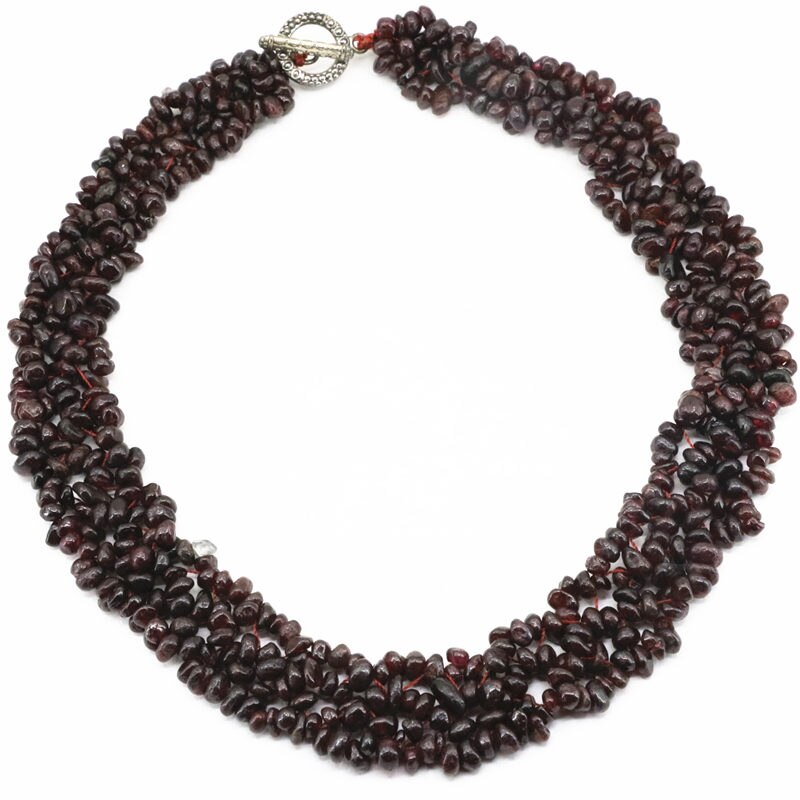 Charms Torques Necklace For Women Natural Stone Agat Jades Tiger Eyes Lapis Lazuli Chips Gravel Beads Chain Jewelry 18inch B3390: Garnet