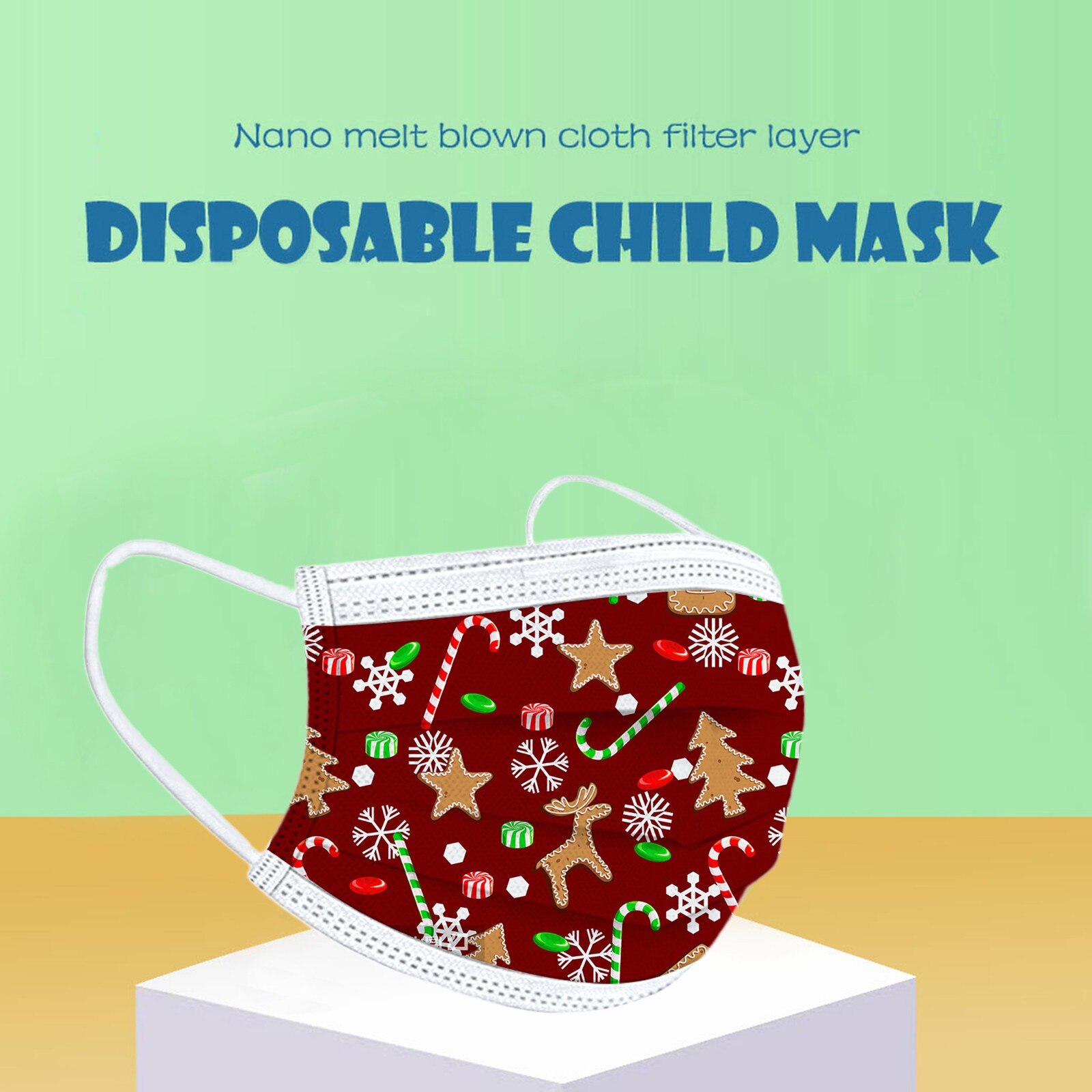25# 10pc kindermaskers met kerstprint, wegwerpmaskers, stofdicht masker, anti-stofmaskers met oorlussen en oorlussen.