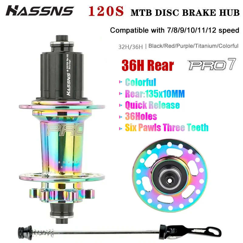Hassns pro 7 36h rolamento do cubo traseiro 36 furos freehub mtb bicicleta 32h cubo traseiro para quatro palin 7-12 velocidade cubo barulhento bicicleta 6 cubos de lingueta