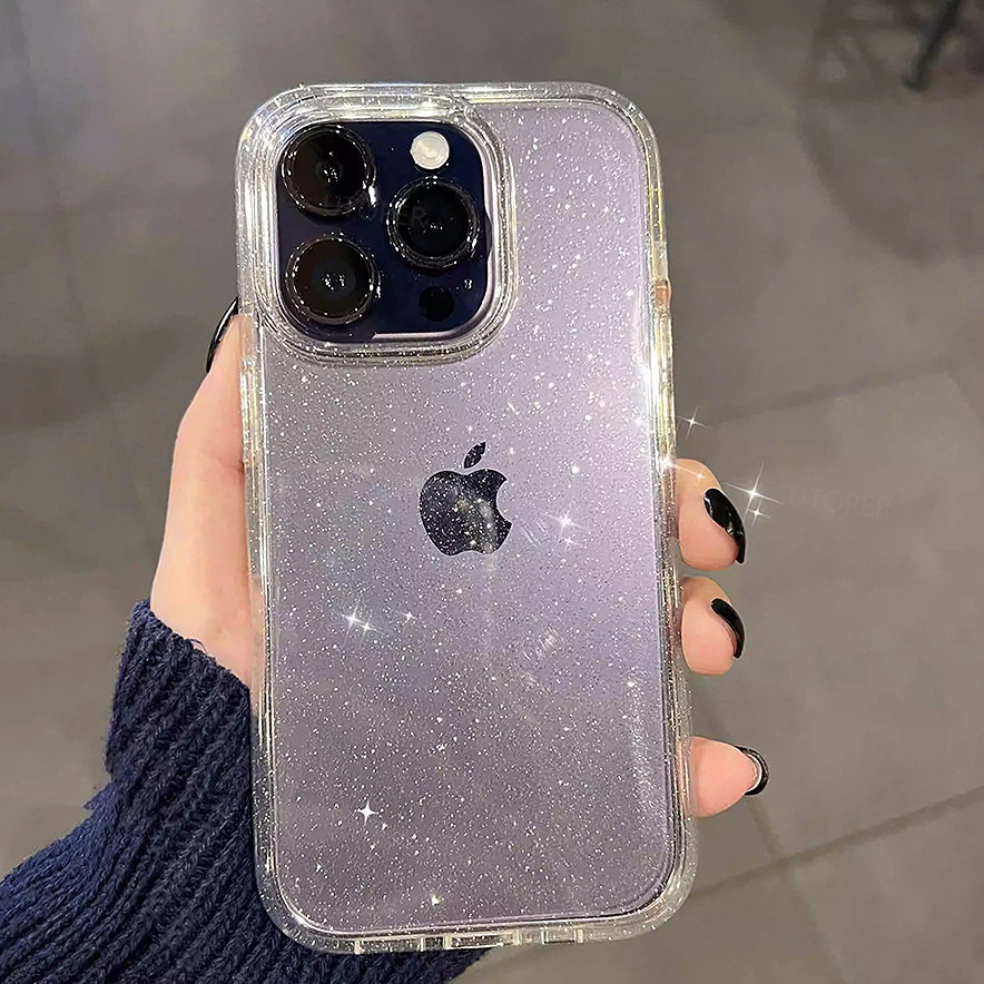 Coque de téléphone de luxe en Silicone souple à paillettes claires, étui antichoc pour IPhone 15 14 13 12 11 Pro Max 15 Plus X XS Max XR: Acrylique / Effacer