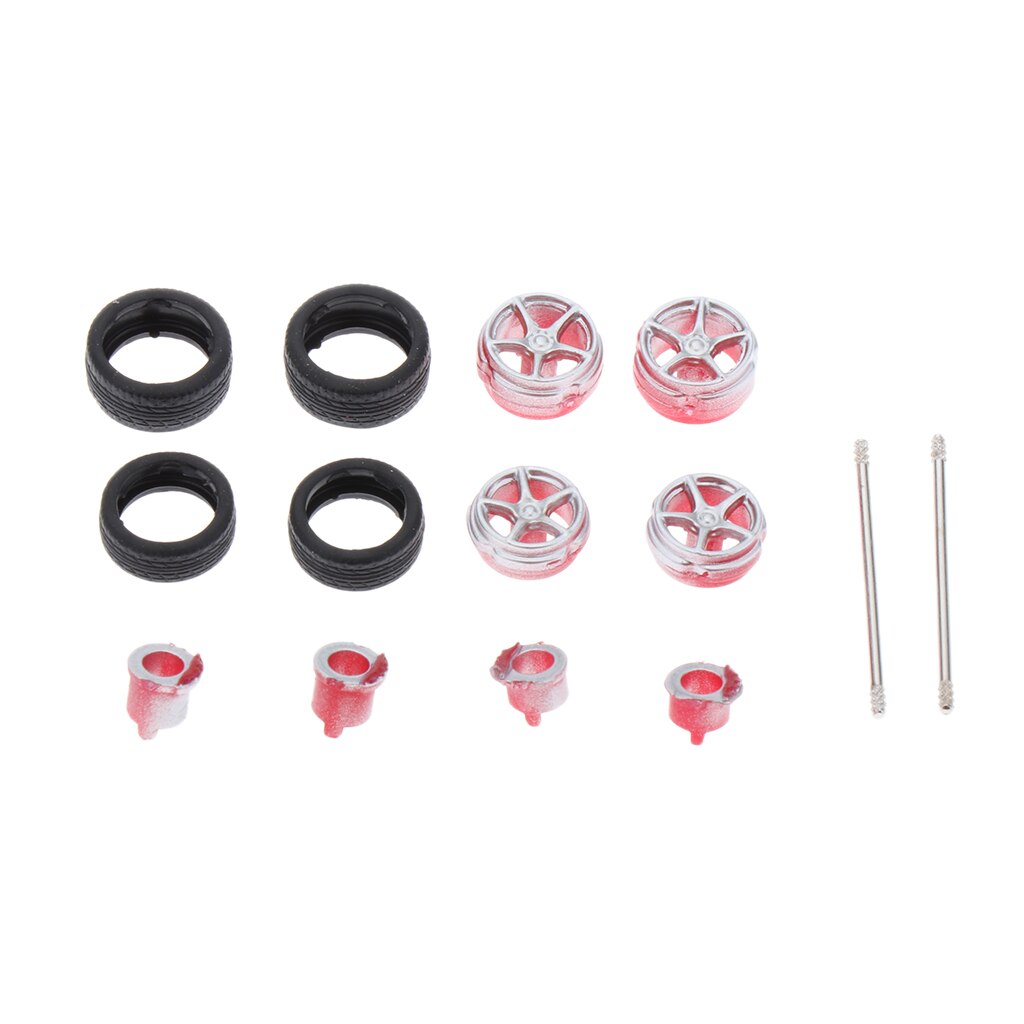 4 Set 1:64 Scale Car Rubber Wheel Tire Hub Wheel Rims with Soft Rubber Tires for RC 1/64 Car: A