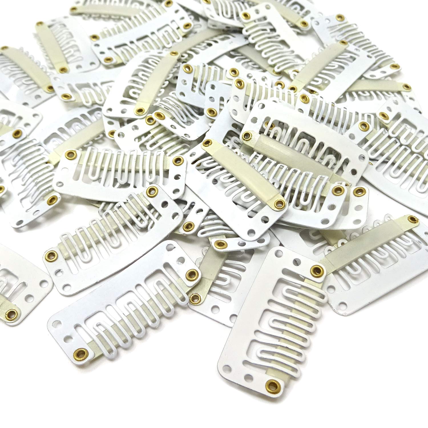 50 Clips pour trames de cheveux réels à clipser, Extensions de cheveux, perruque, pinces à cheveux: WHITE