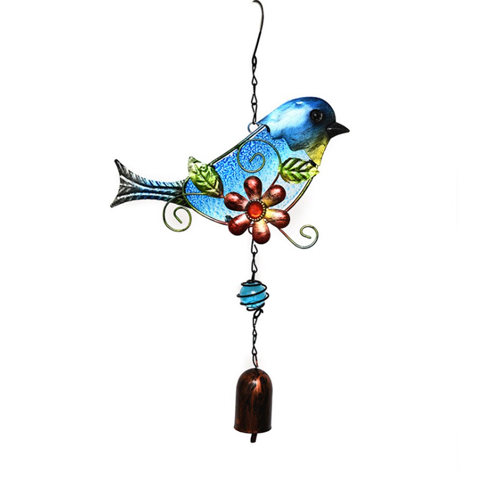 Retro vitral pássaro vento sinos de metal interior ao ar livre suncatcher campainha para janela escritório em casa pátio gramado ornamentos
