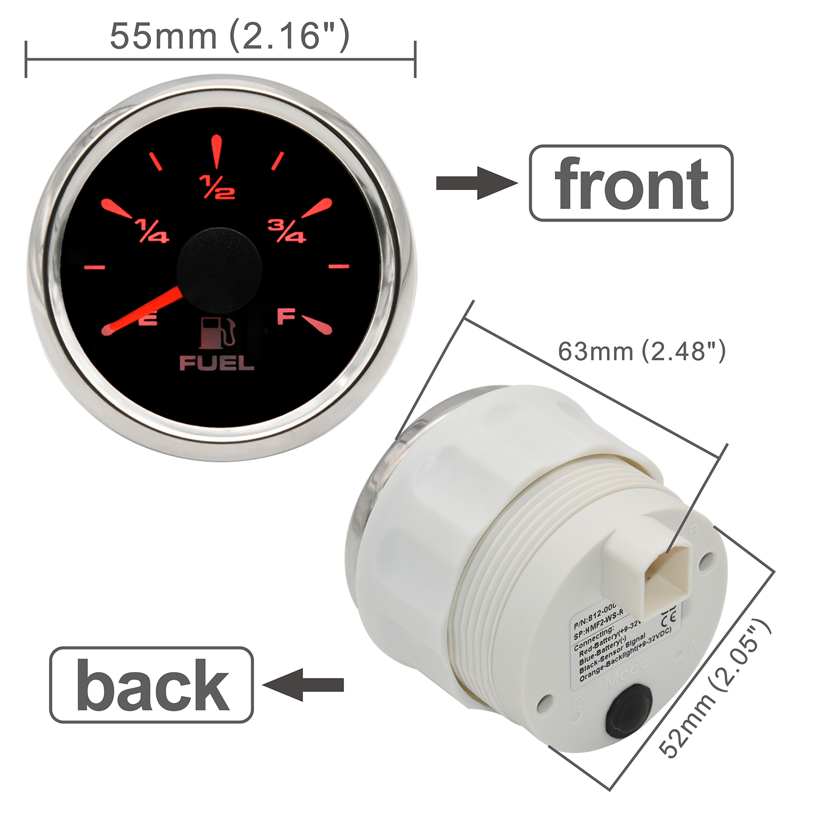 8 Color LED Auto Fuel Level Gauge with Fuel Level Sensor 0-190ohm Fuel Sender Unit Fit Fuel Indicator Level Meter RV Boat 9-32V