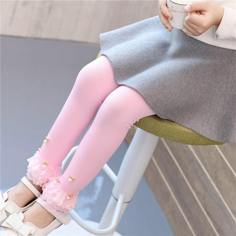 Leggings de algodón para niñas, pantalones ajustados de encaje de princesa, coloridos, longitud hasta el tobillo, Primavera, novedad de verano