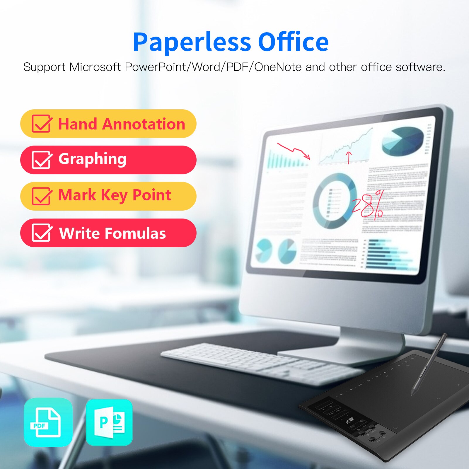 10moons G10 Digital Art Graphics Drawing Tablet 10 x 6 Inches Ultralight Art Creation Sketch with Battery-free Stylus 8 Pen Nib