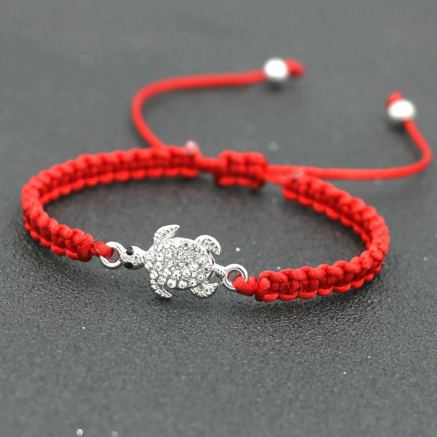 Minimalista di Colore Argento Sea Turtle Tortoise Fascino Braccialetto di Corda Rosso Filo Chakra Bracciali Per Le Donne Boho Monili di Amore Regalo: Turtle rope knot