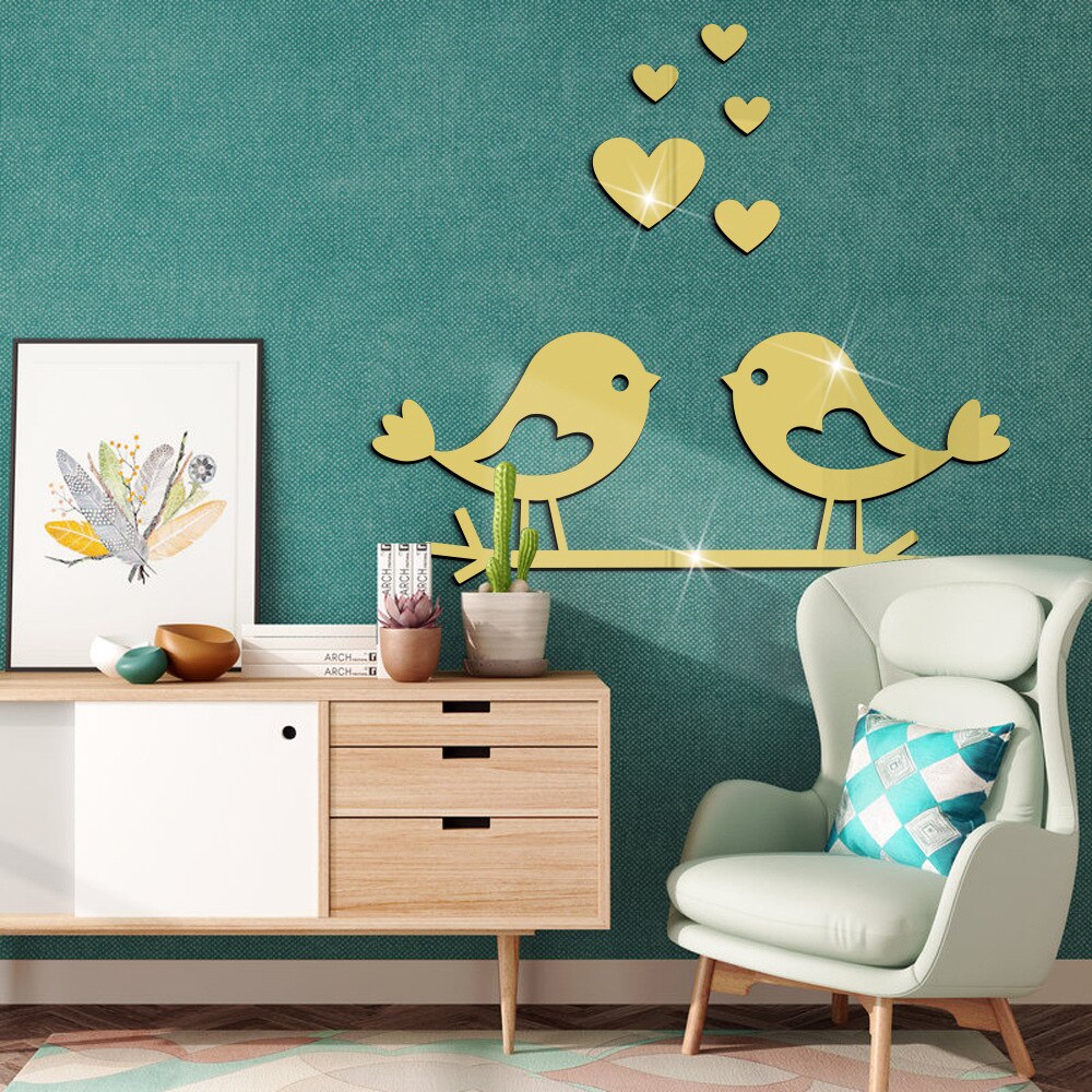 Love Bird Acrylic Mirror Stickers Wall Sticker Baby Bedroom Decor Living Room Home Decoration Accessories