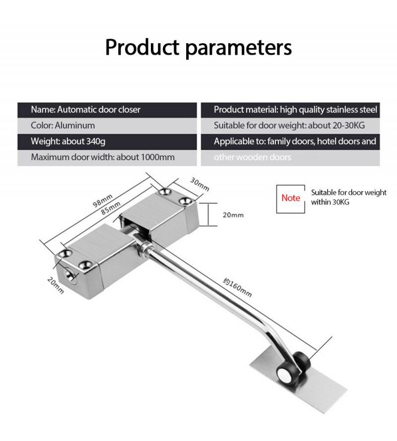 Automatic Mounted Spring Door Closer Stainless Steel Adjustable Surface Door Closer 160x96x20mm