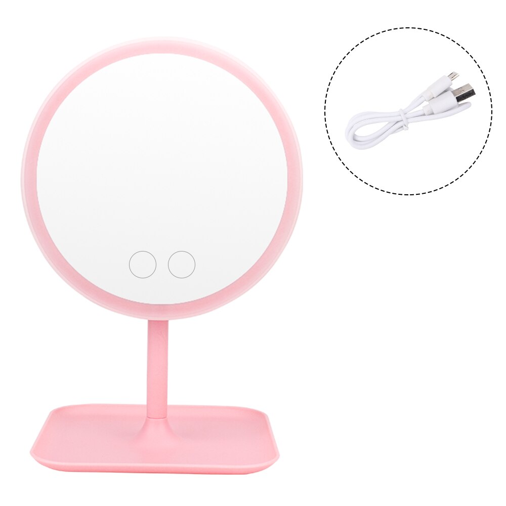 Makeup Mirror with Led Light Dressing Table Mirror Beauty Makeup Mirror Beauty Tools Fill Light Cosmetic Led Touch Screen Mirror: 5-color light Pink