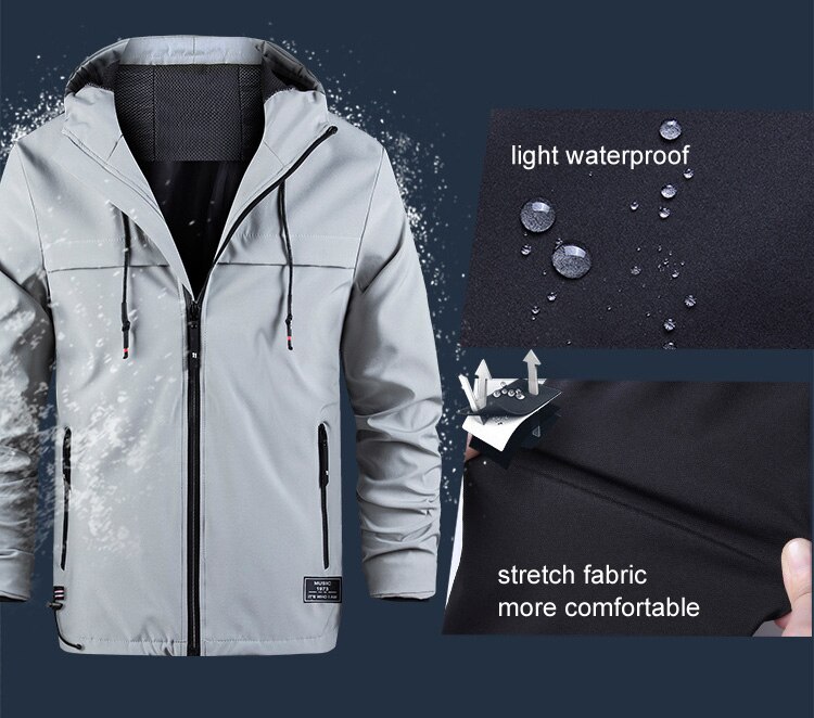 Lente Herfst Outdoor Dunne Wandelen Jas Heren Hooded Effen Kleur Windjack Jas Winddicht Waterpoof Grote Maat Jas Mannen