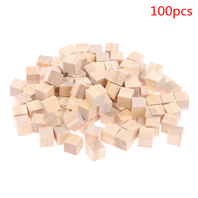 100PCS Unfinished Blank Mini DIY Wooden Square Blocks 1cm Wood Solid Cubes for Woodwork Craft Kids Toy Puzzle Making Material: Default Title