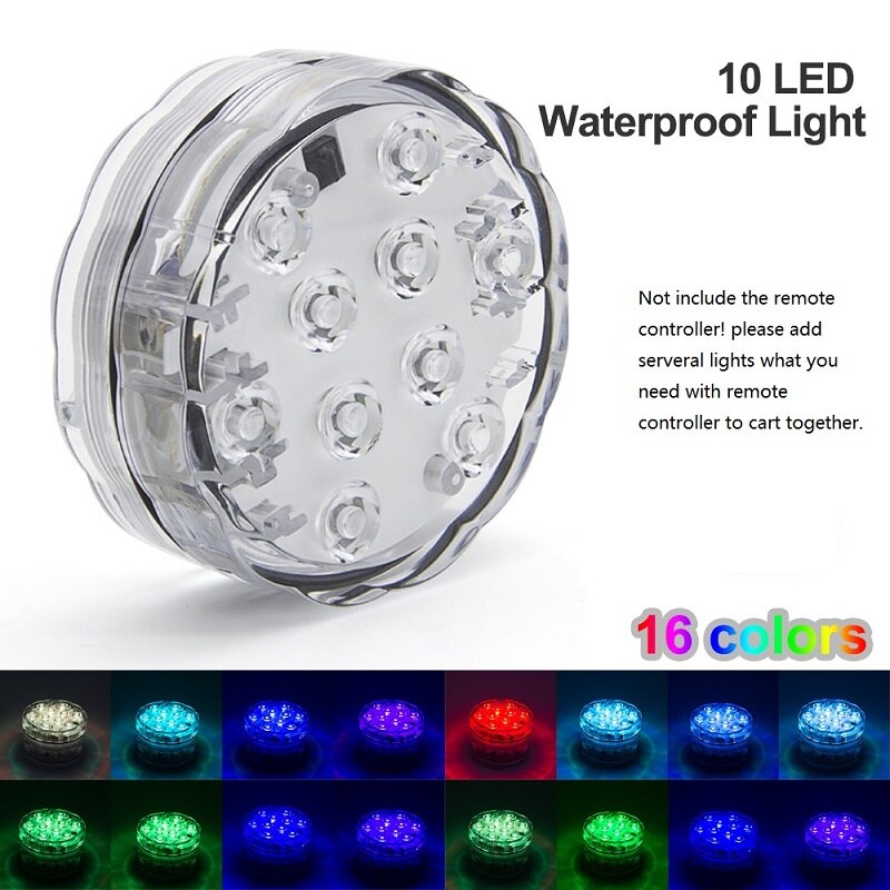 10 Led Waterproof RGB Battery Remote Controlled Submersible LED Underwater Light for Vase Aquarium and Outdoor Party Decoration: Only Light