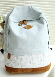 Stacy tas vrouwen canvas rugzak meisje kant bag vrouw canvas lady casual rugzak student schooltassen: Sky Blue