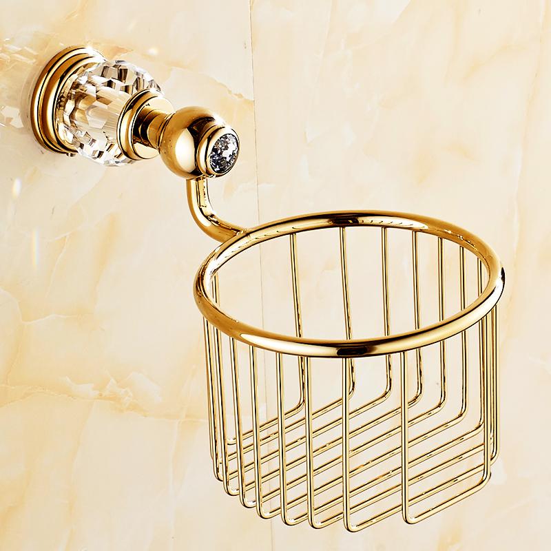 Solid Brass Crystal Bathroom Accessories Set Polish Finish Gold Bathroom Hardware Set Europe Antique Bathroom Products ST1: Paper Basket