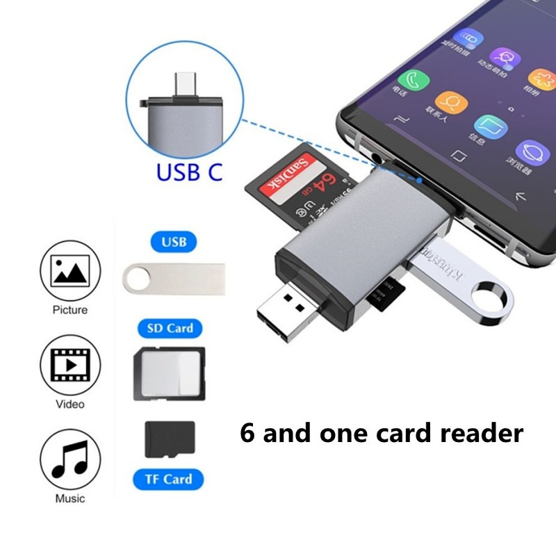 USB 6 in 1 Card Reader Micro USB 2.0 Type C to SD Micro SD TF Adapter Accessories OTG Cardreader Smart Memory SD Card Reader