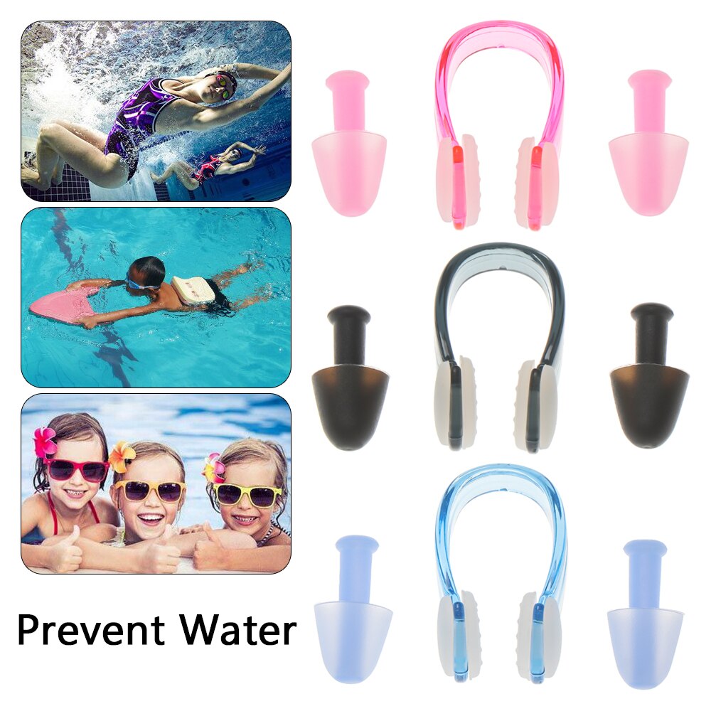1Pc Neus Clip + 2 Stuks Ear Plug Met Opbergdoos Zachte Zwemmen Oordopjes Voorkomen Water Bescherming Ear Plug zwembad Zwemmen Dive Accessoires