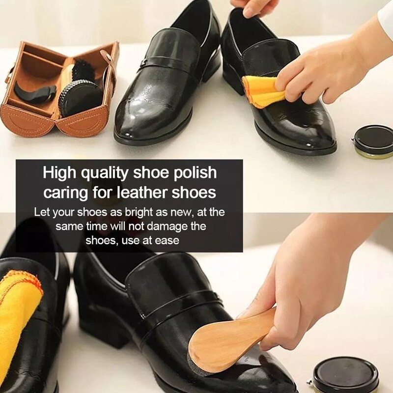Kit de cuidado de pulido de zapatos, 6 uds., cepillos de cera para zapatos, paño brillante y cuerno de zapato, Kit de limpieza de zapatos compacto