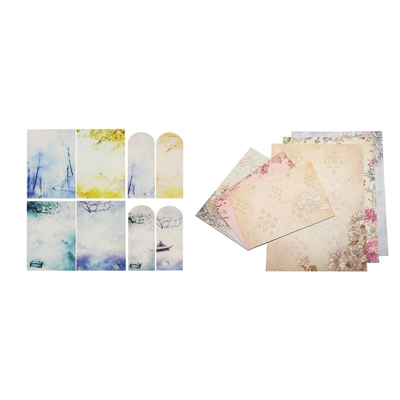 2 sett brevpapir brevsett : 1 sett 32 stk assortert farge brevpapir og 16 stk konvolutter &amp; 1 sett 40 stk assortert co