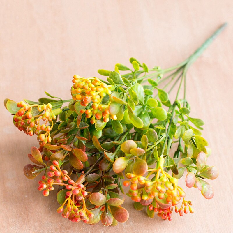 7 grene grønne kunstige bær blomster buket kunstige frugtplanter mini blad udendørs stue bryllup dekoration: Rød