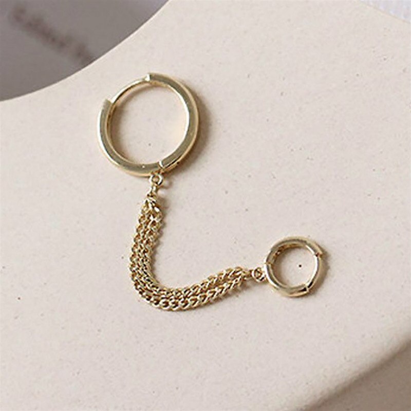 1Pcs Rvs Dubbele Oor Gat Link Chain Hoop Earring Voor Vrouwen Oor Sieraden Accessoires Cadeau
