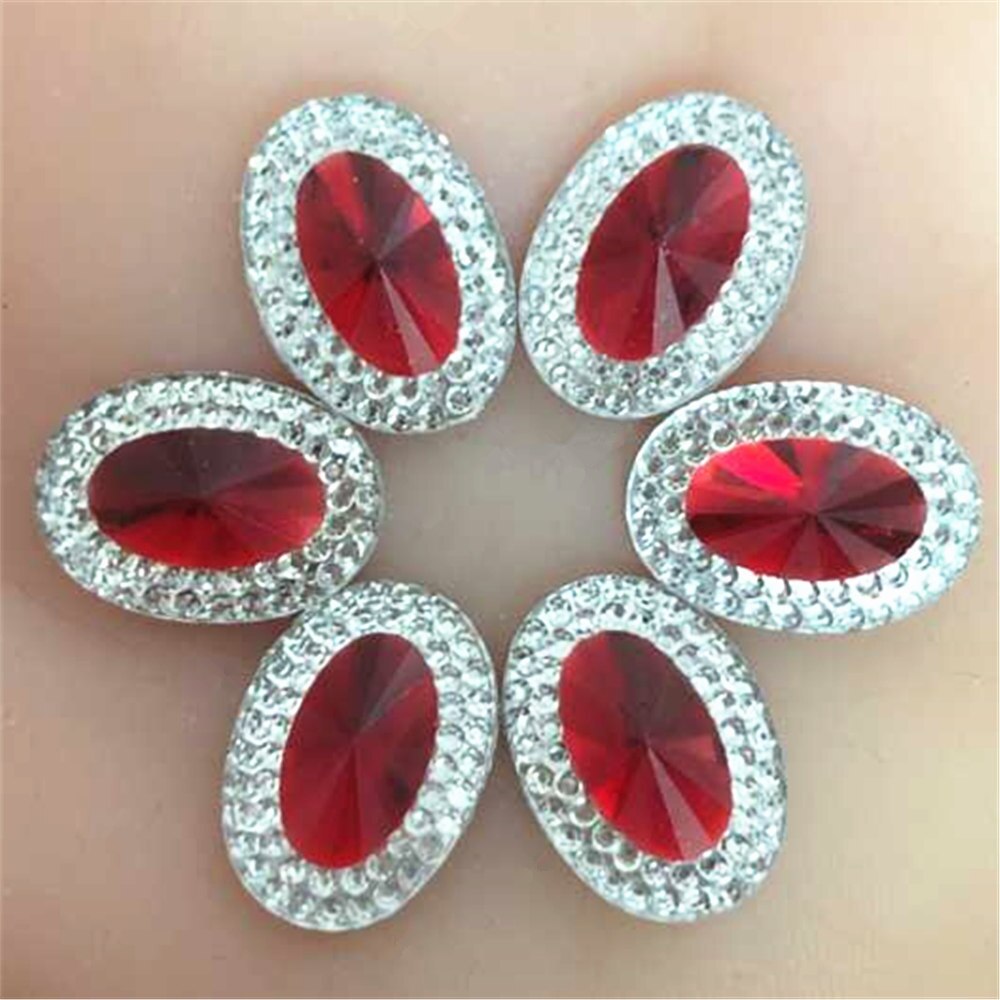 40 pcs 13*18mm Oval Resin Rhinestones Crystal Flat terug Sieraden Decoratie: Red