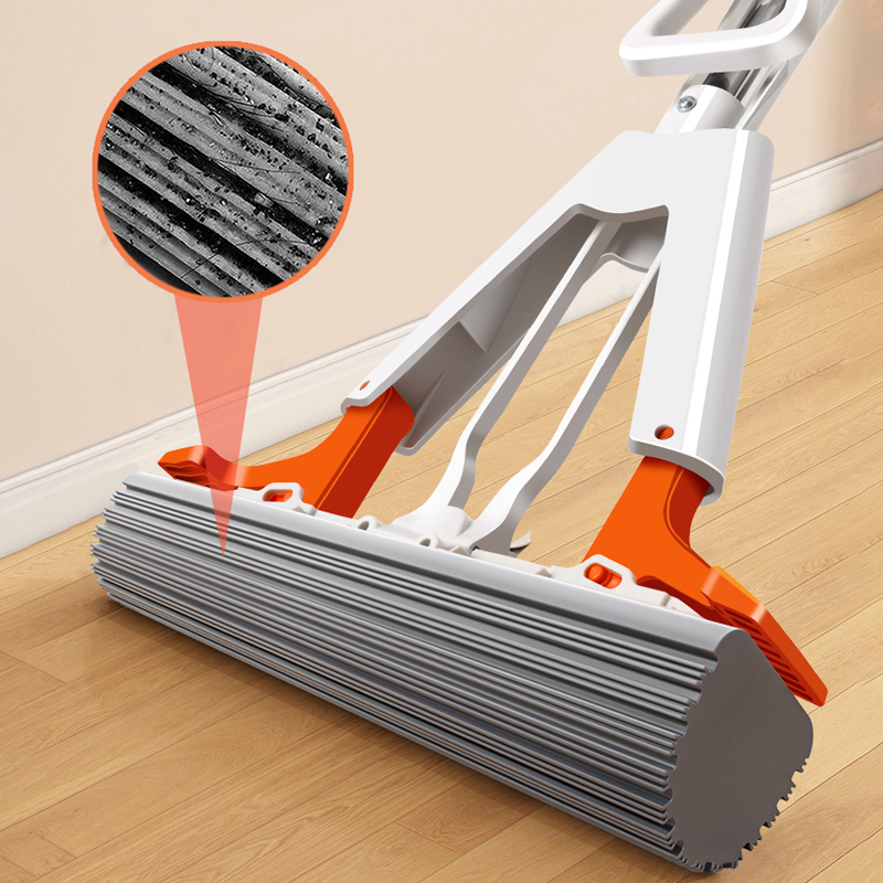 Squeezed Self Draining Rubber Cotton Mop Hand Free Magic Self-cleaning Flat Mop Reusable Sponge Household Floor Cleaning