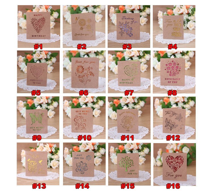Free ship1lot=48pcSmall hollow kraft paper cards / birthday / greeting card / Valentine cards with paper envelope