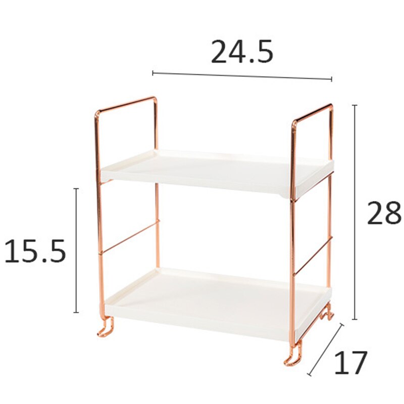 Desktop opbevaringsstativ rose guld 2 lag badeværelse makeup arrangør samlet køkken krydderier jern opbevaringshylder