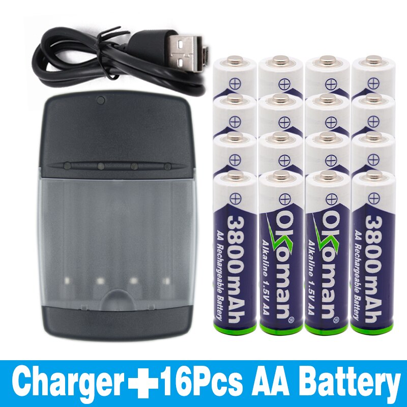 AA 3800mah 1.5V alkaline rechargeable battery for light electric toy battery and alkaline battery charger: Blue