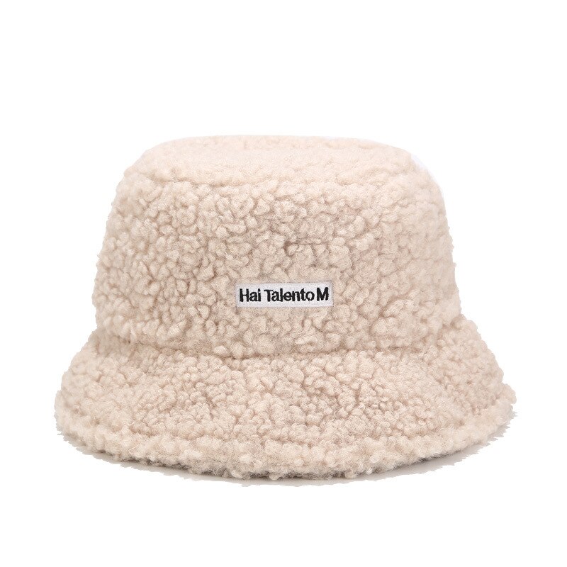 solide fourrure artificielle femme casquette fausse fourrure hiver seau chapeau pour les femmes en plein air crème solaire chapeau de soleil Panama dame casquette: Beige Letter