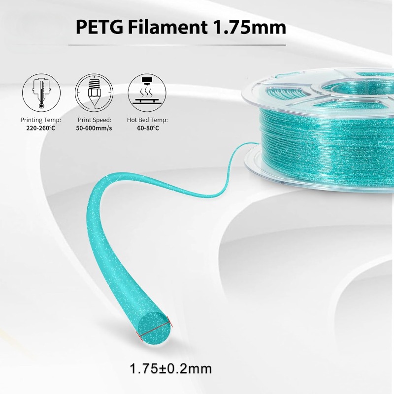Glitter Clear PETG Filament 1.75mm,Sparkle Shiny Galaxy Transparent PETG Filament 1kg, Rainbow/Blue/Green/Blue-purple/Grey