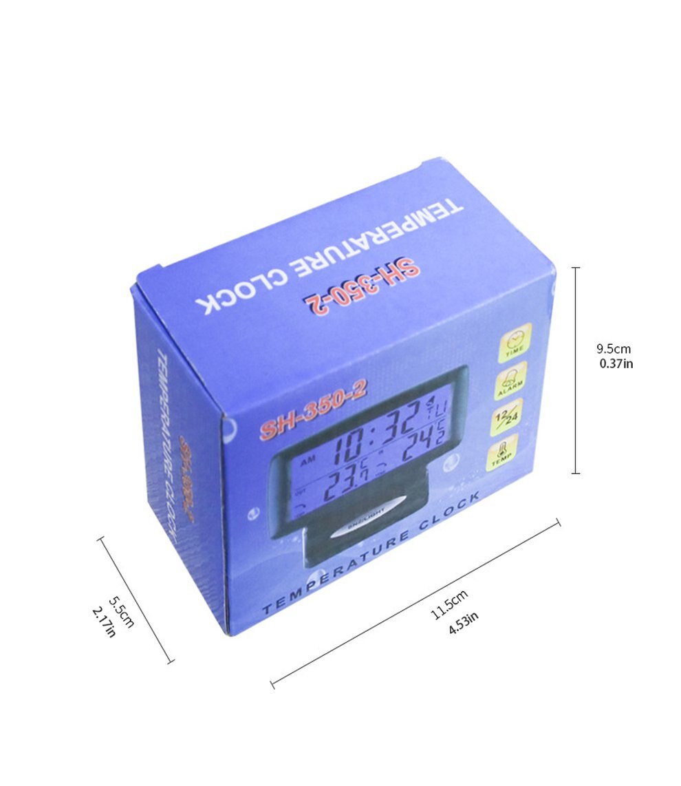 Multi-funcional 2-en-1 12V Auto LCD reloj Digital termómetro de temperatura medidor de voltaje Monitor