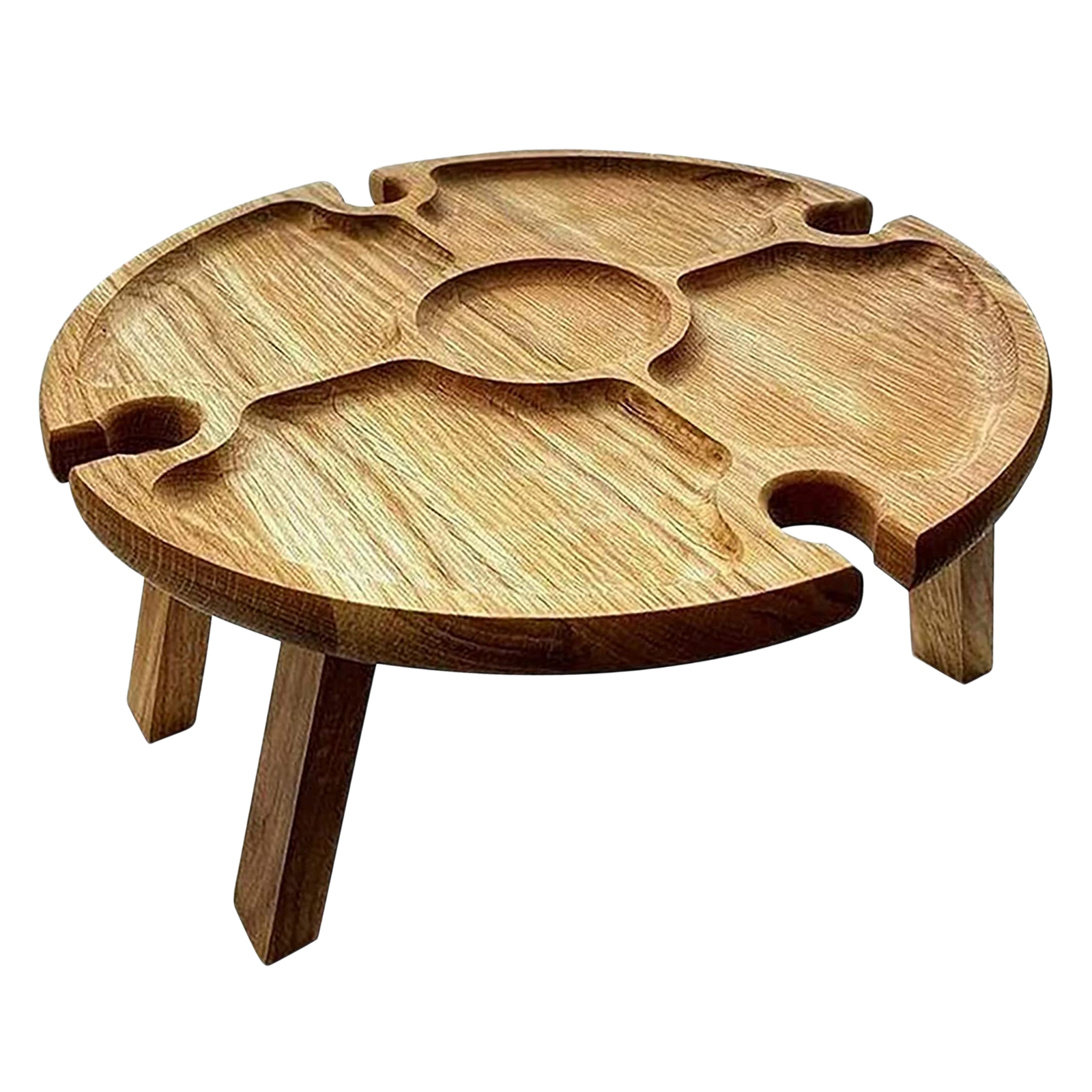 Wooden Outdoor Folding Picnic Table with Glass Holder, Outdoor Portable Picnic Table, 2in1 Wine Glass Rack &amp; Compartmental Dish