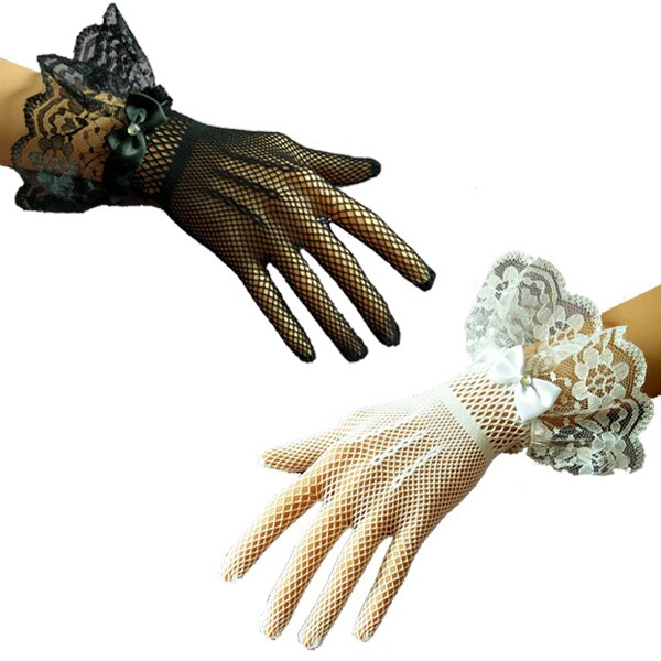 Gants en dentelle Lolita, grand nœud de mariée blanc, manchettes gothiques, accessoires Lolita foncés