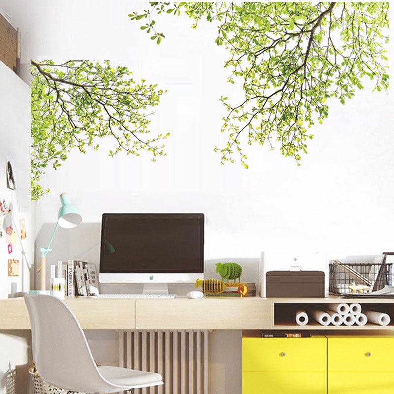 60X90cm rama de árbol hojas verdes pegatina de pared PVC adhesivo planta pegatina para ventana de vidrio 2017ing