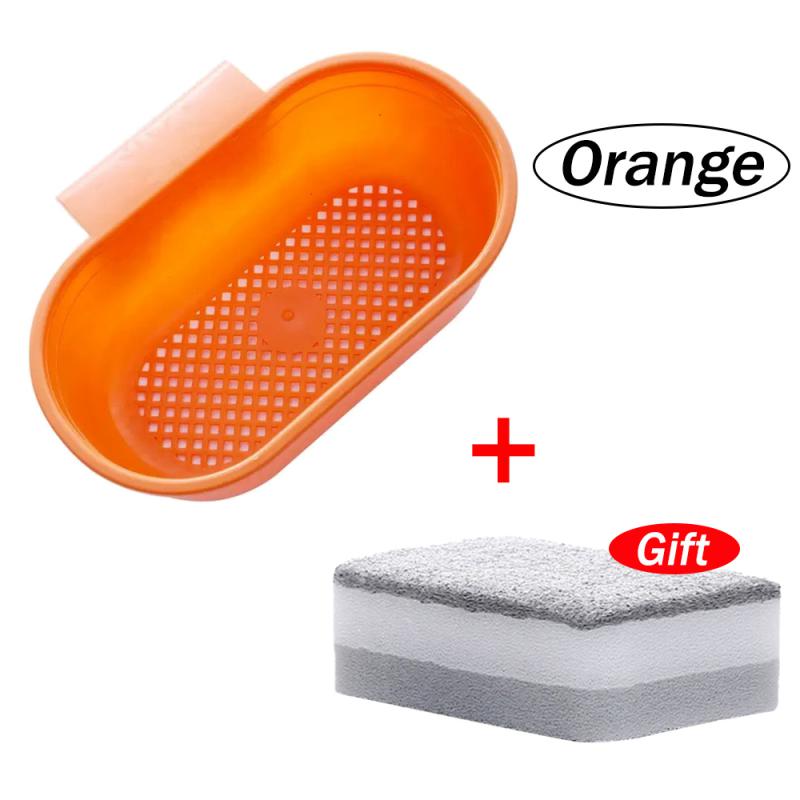 Cesta de drenaje de plástico para el hogar, soporte ajustable para fregadero de cocina, esponja de jabón, cesta colgante, bolsa de escurridor, accesorios de cocina: Rojo