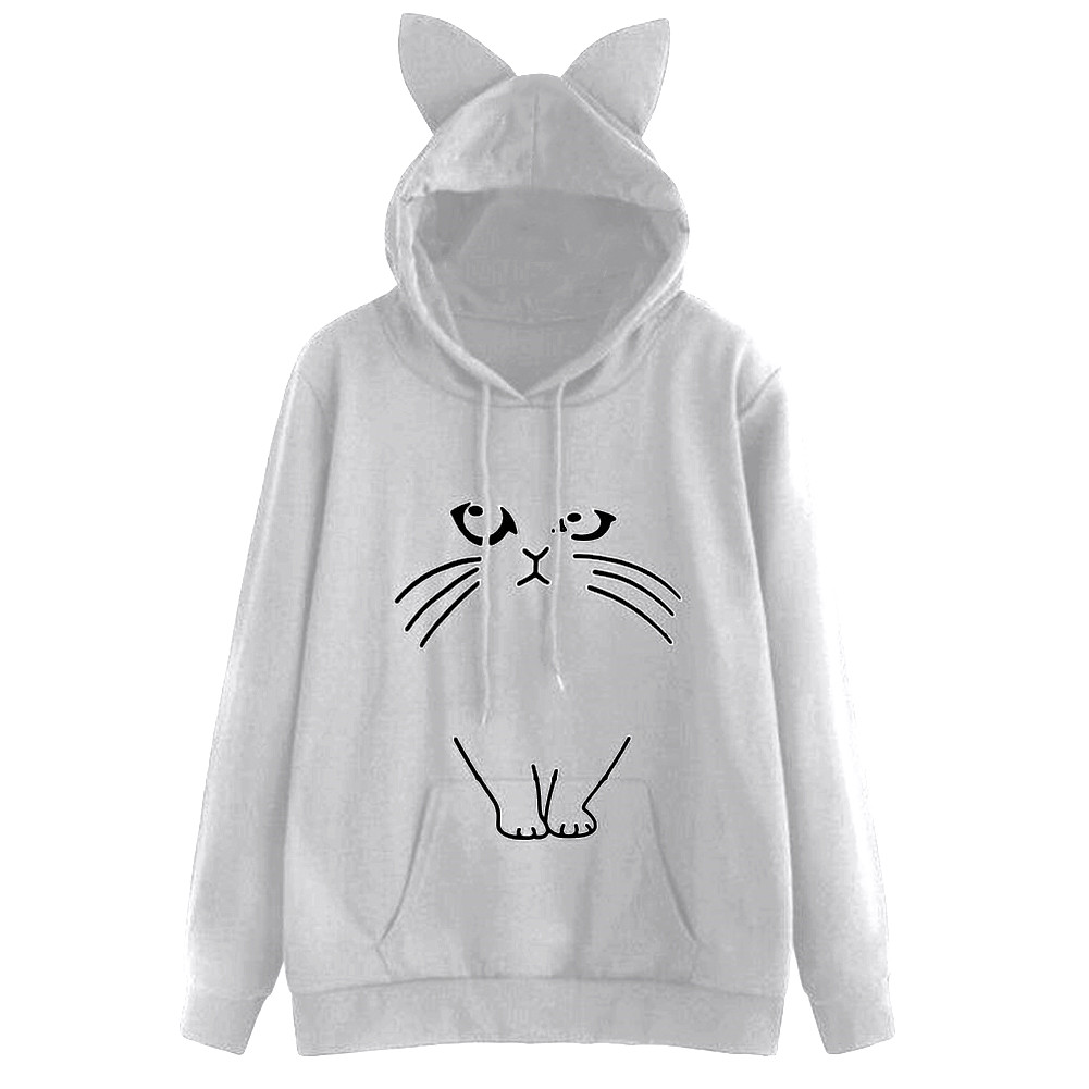 Snygga hoodies rosa varm kattmönster bekväm långärmad huva med huva för kawaii sweatshirt gravid #295800: Grå / Xxl