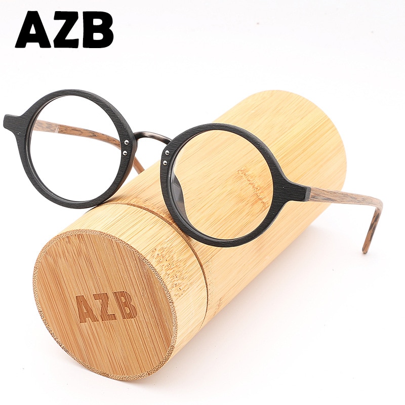 AZB Wooden Eyewear Frames Spectacle Retro Round Clear Glasses for Women Men Wood Optical Glasses Frame