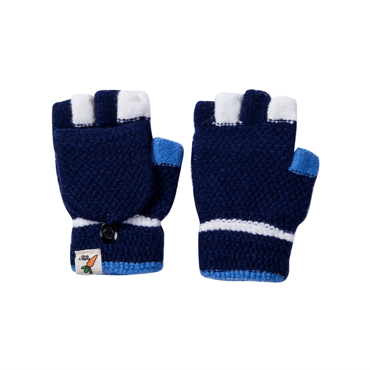 Capretti Dei Bambini Delle Ragazze Dei Ragazzi Carota Mezza Barretta di Vibrazione Copertura Guanti di Lavoro a Maglia di Inverno Guanti Caldi per 3-6Years: Navy Blu