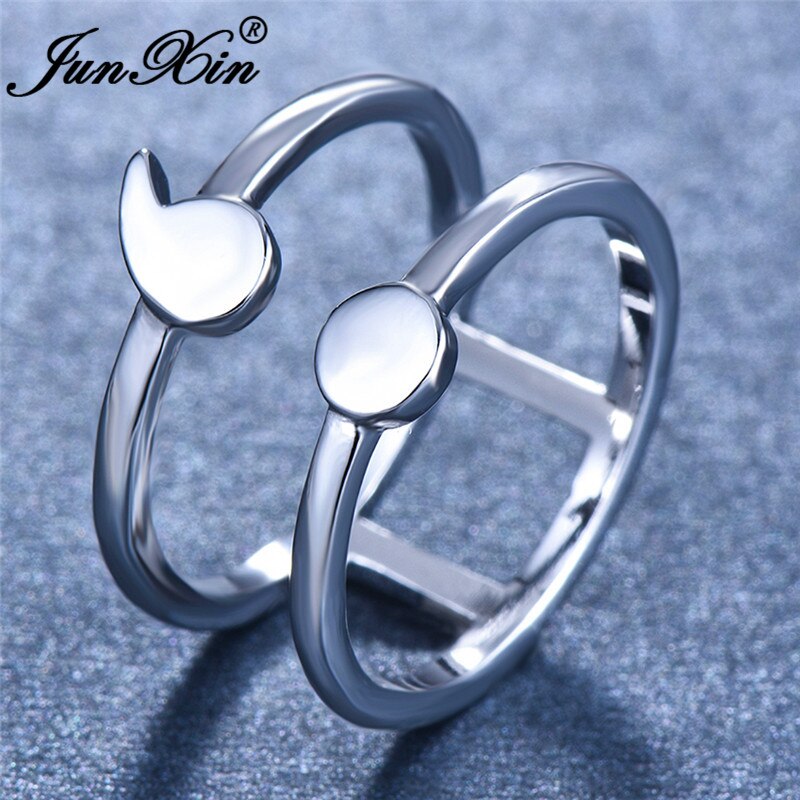 Minimalistische Vrouwelijke Mannelijke Geometrische Puntkomma Ring Zilver Kleur Dubbele Lagen Bruiloft Ringen Voor Vrouwen Mannen Party Hollow Sieraden