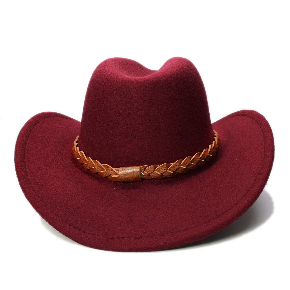 LUCKYLIANJI-Sombrero de vaquero occidental para niño, banda de cuero trenzado, de ala ancha, talla única: 54cm
